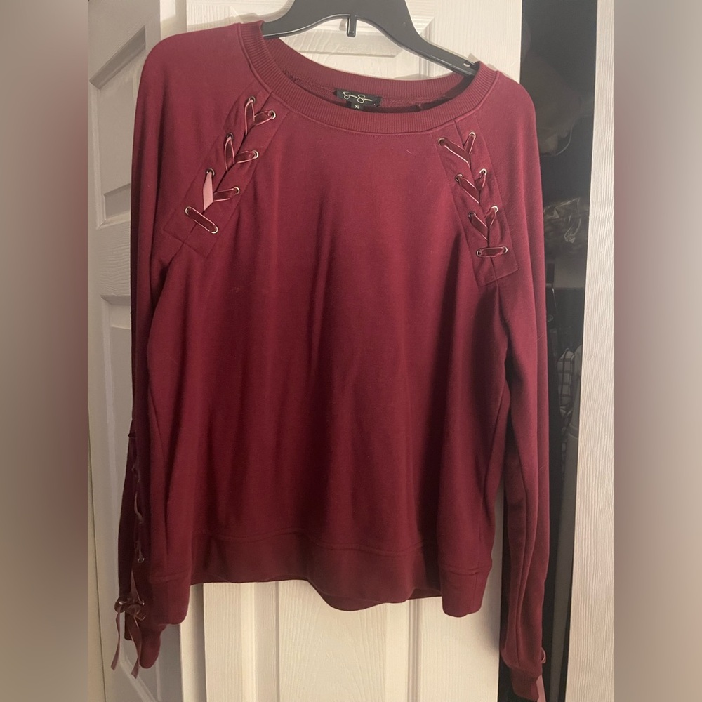 Women’s Burgundy Lace-Up Sweatshirt
